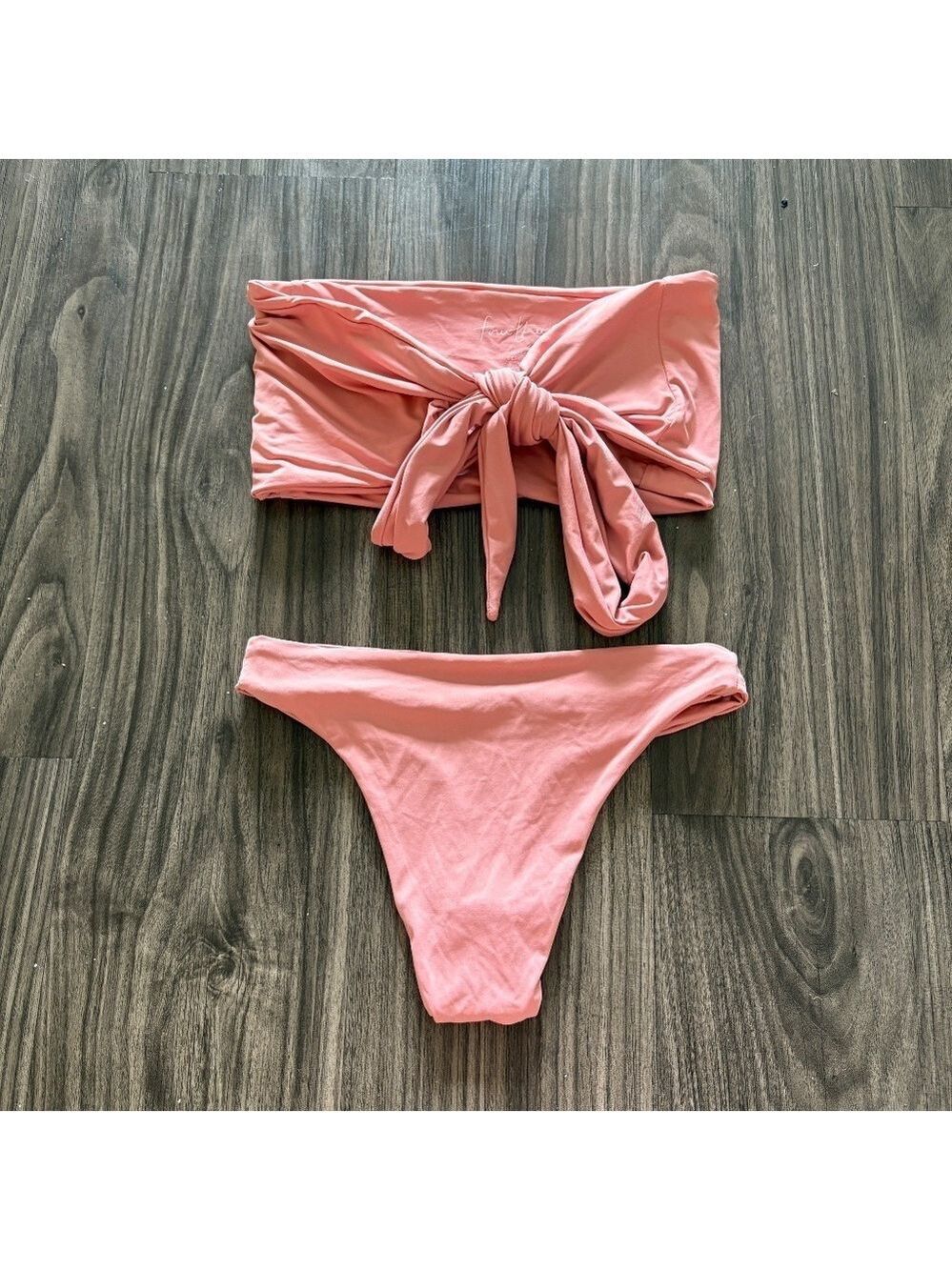 437 Active Swimwear Womens Pink Tie-Front Bandeau Bikini Set Small - Picture 4 of 10